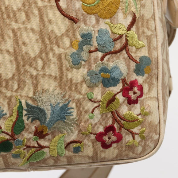 Christian Dior Trotter Canvas Flower Shoulder Bag PVC Beige Silver Auth am10236