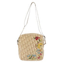 Christian Dior Trotter Canvas Flower Shoulder Bag PVC Beige Silver Auth am10236-2