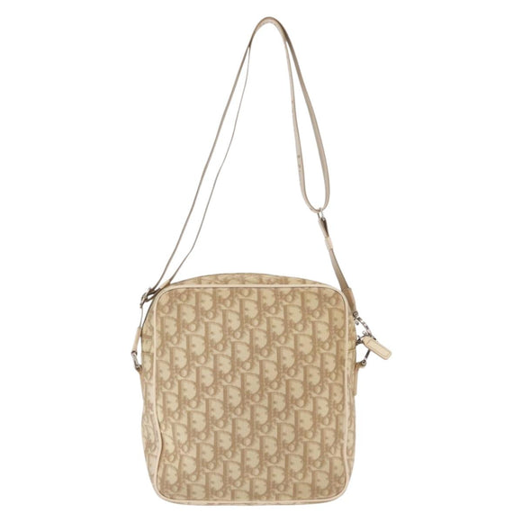 Christian Dior Trotter Canvas Flower Shoulder Bag PVC Beige Silver Auth am10236