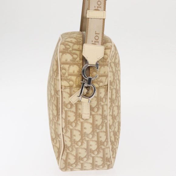 Christian Dior Trotter Canvas Flower Shoulder Bag PVC Beige Silver Auth am10236
