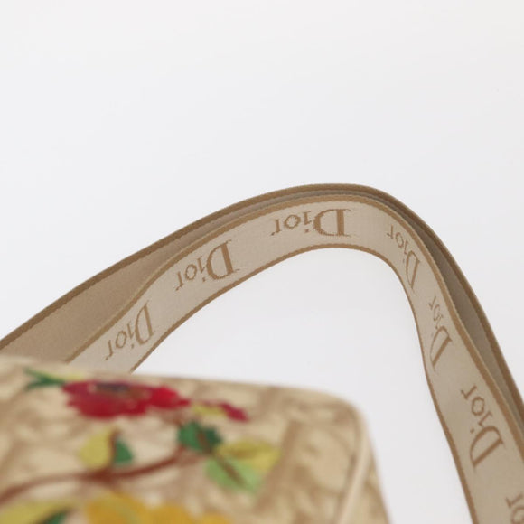Christian Dior Trotter Canvas Flower Shoulder Bag PVC Beige Silver Auth am10236
