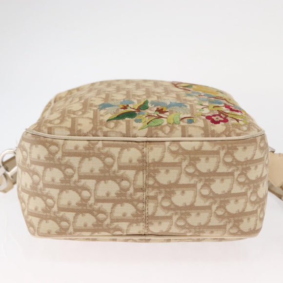 Christian Dior Trotter Canvas Flower Shoulder Bag PVC Beige Silver Auth am10236