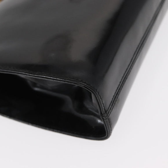 Salvatore Ferragamo Chain Gancini Shoulder Bag Enamel Black Gold Auth am10237