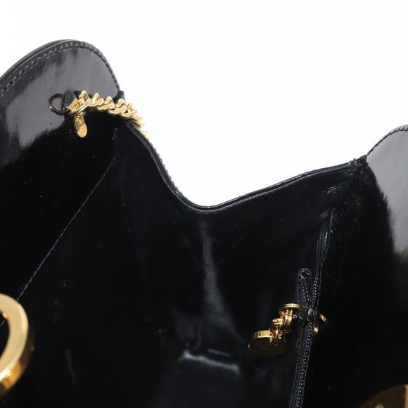 Salvatore Ferragamo Chain Gancini Shoulder Bag Enamel Black Gold Auth am10237