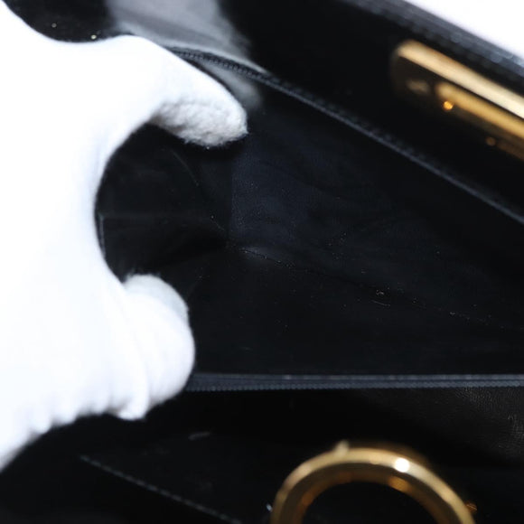 Salvatore Ferragamo Chain Gancini Shoulder Bag Enamel Black Gold Auth am10237