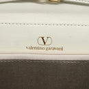 VALENTINO V stitch Shoulder Bag Leather White Gold Auth am10239-17