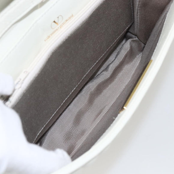 VALENTINO V stitch Shoulder Bag Leather White Gold Auth am10239