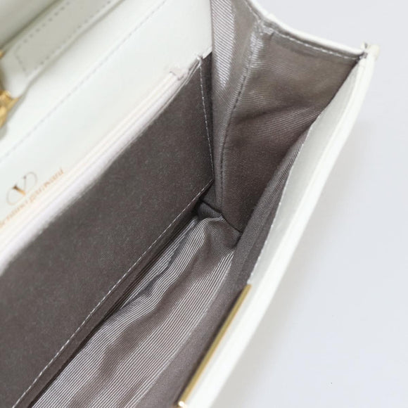 VALENTINO V stitch Shoulder Bag Leather White Gold Auth am10239