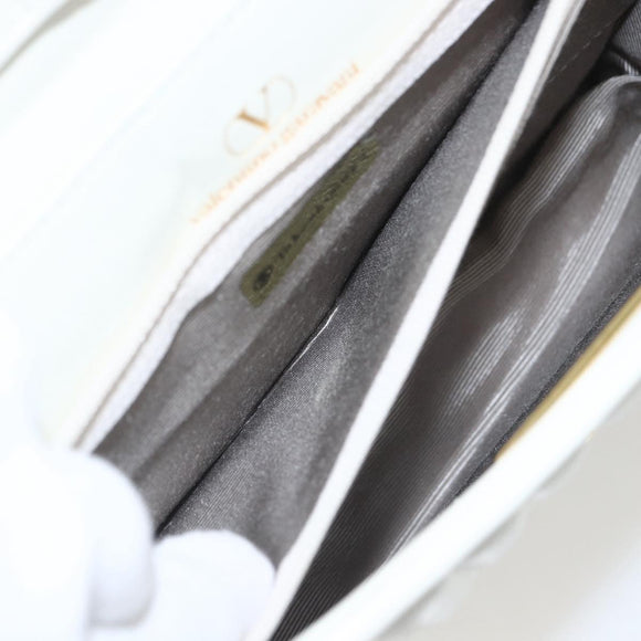 VALENTINO V stitch Shoulder Bag Leather White Gold Auth am10239