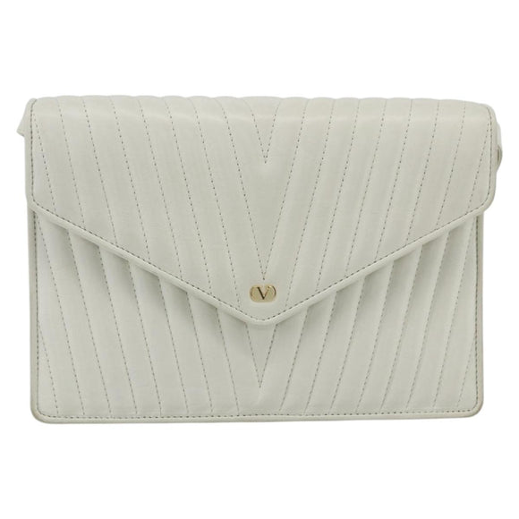 VALENTINO V stitch Shoulder Bag Leather White Gold Auth am10239