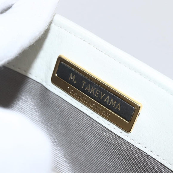 VALENTINO V stitch Shoulder Bag Leather White Gold Auth am10239