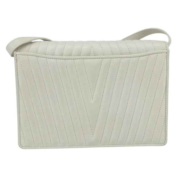 VALENTINO V stitch Shoulder Bag Leather White Gold Auth am10239