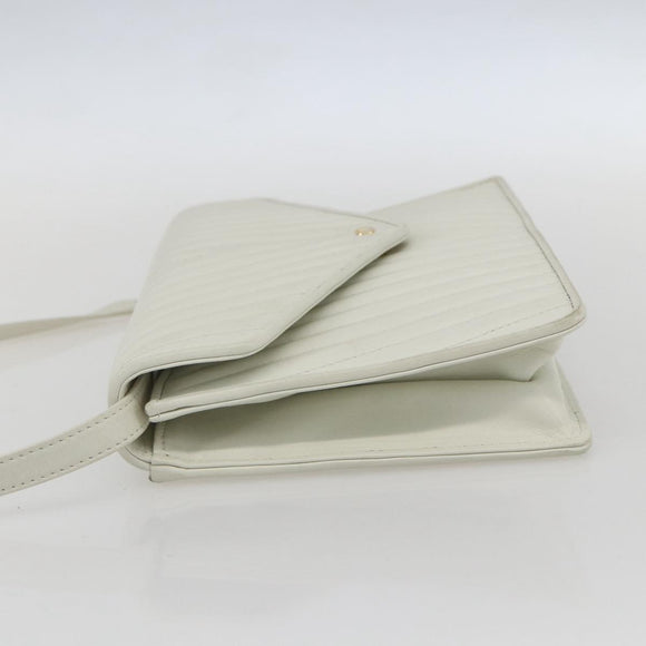 VALENTINO V stitch Shoulder Bag Leather White Gold Auth am10239