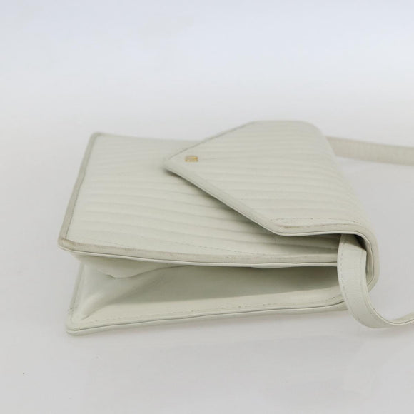 VALENTINO V stitch Shoulder Bag Leather White Gold Auth am10239