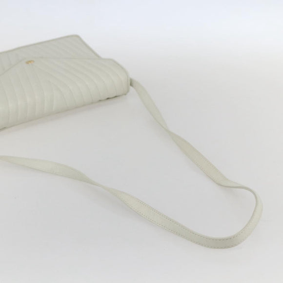 VALENTINO V stitch Shoulder Bag Leather White Gold Auth am10239