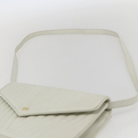 VALENTINO V stitch Shoulder Bag Leather White Gold Auth am10239