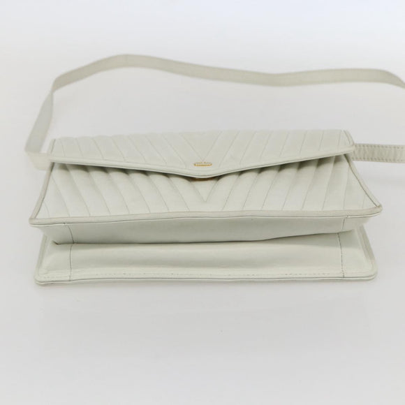 VALENTINO V stitch Shoulder Bag Leather White Gold Auth am10239