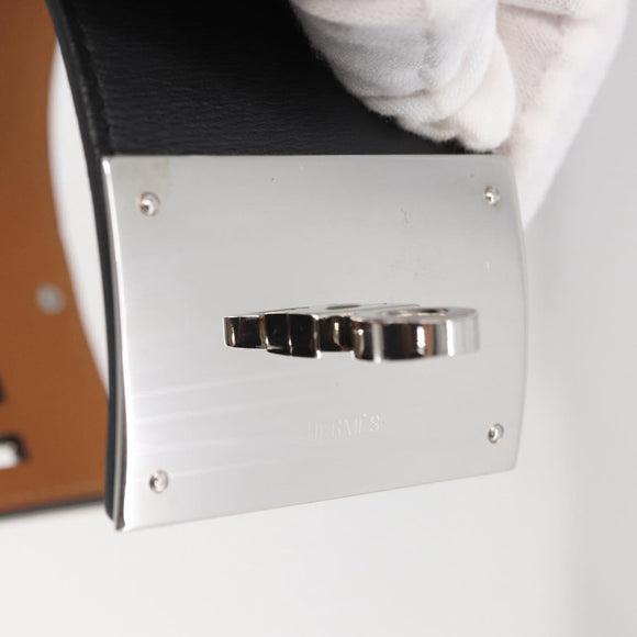 HERMES Kelly Dog Bangle Bracelet Leather Size S Black Silver Auth am10243V