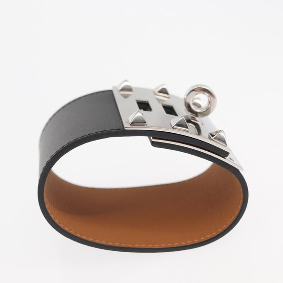 HERMES Kelly Dog Bangle Bracelet Leather Size S Black Silver Auth am10243V