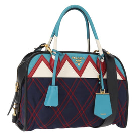 PRADA Hand Bag Nylon Leather 2way Multicolor Gold Auth am10244SAM