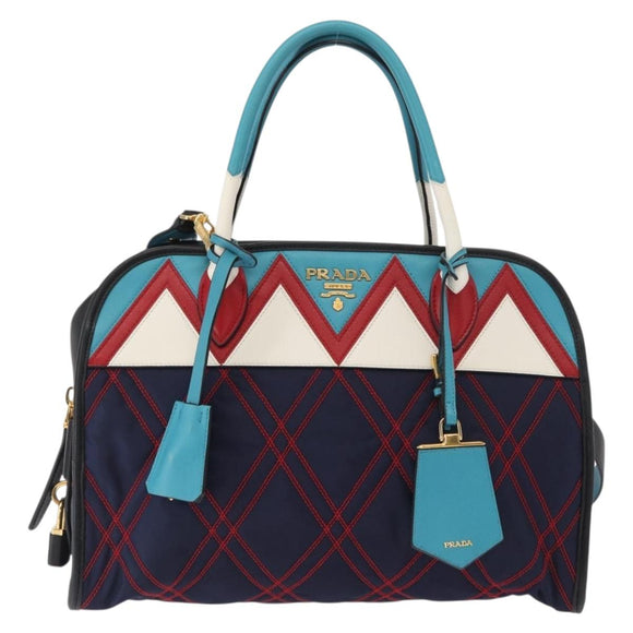 PRADA Hand Bag Nylon Leather 2way Multicolor Gold Auth am10244SAM