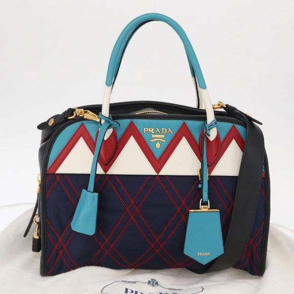 PRADA Hand Bag Nylon Leather 2way Multicolor Gold Auth am10244SAM