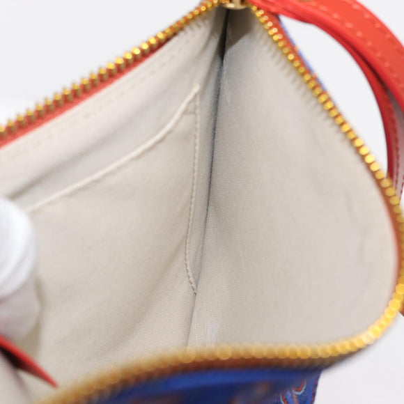 ETRO Paisley Clutch Bag Canvas Leather Blue Gold Auth am10247V