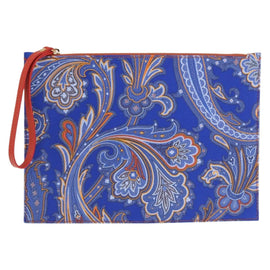 ETRO Paisley Clutch Bag Canvas Leather Blue Gold Auth am10247V - 0