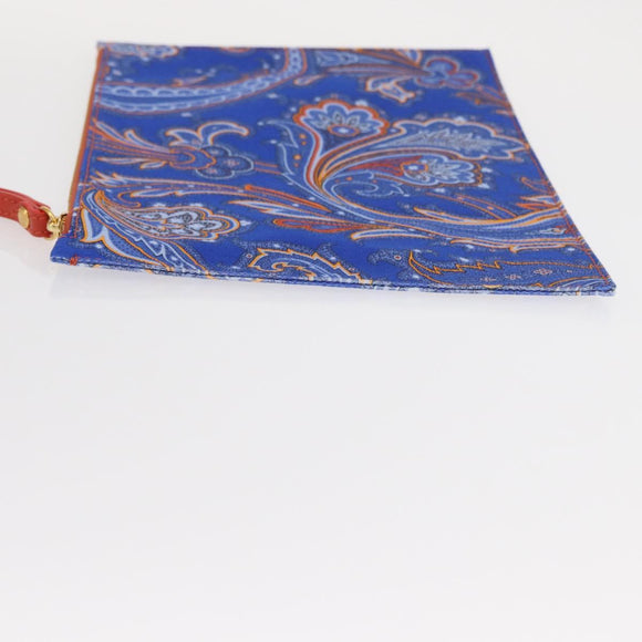 ETRO Paisley Clutch Bag Canvas Leather Blue Gold Auth am10247V