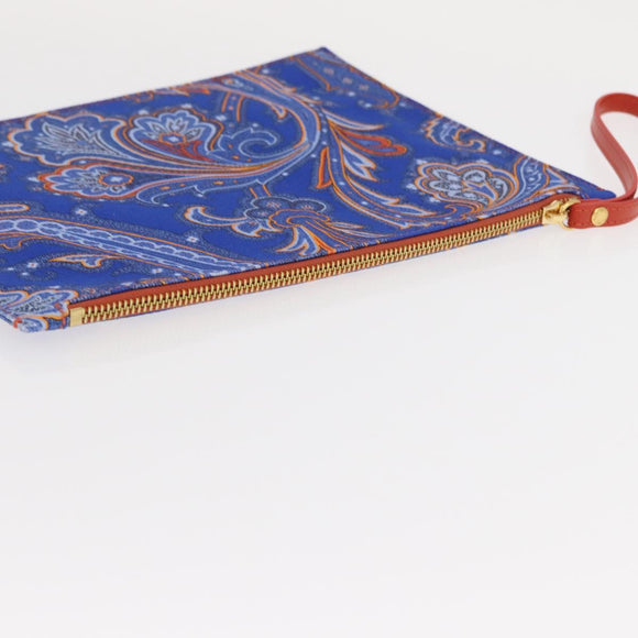 ETRO Paisley Clutch Bag Canvas Leather Blue Gold Auth am10247V