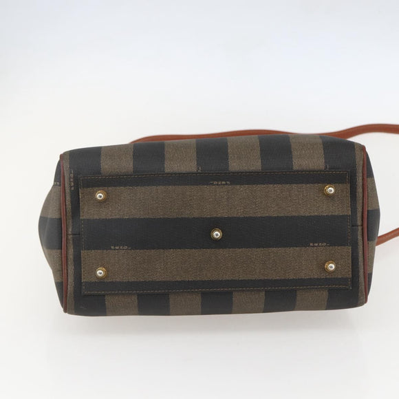 FENDI Pecan Canvas Mini Boston Bag PVC 2way Black Brown gold Auth am10249V