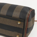 FENDI Pecan Canvas Mini Boston Bag PVC 2way Black Brown gold Auth am10249V-16