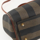 FENDI Pecan Canvas Mini Boston Bag PVC 2way Black Brown gold Auth am10249V-9