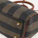 FENDI Pecan Canvas Mini Boston Bag PVC 2way Black Brown gold Auth am10249V-17