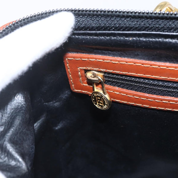 FENDI Pecan Canvas Mini Boston Bag PVC 2way Black Brown gold Auth am10249V
