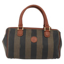 FENDI Pecan Canvas Mini Boston Bag PVC 2way Black Brown gold Auth am10249V-13