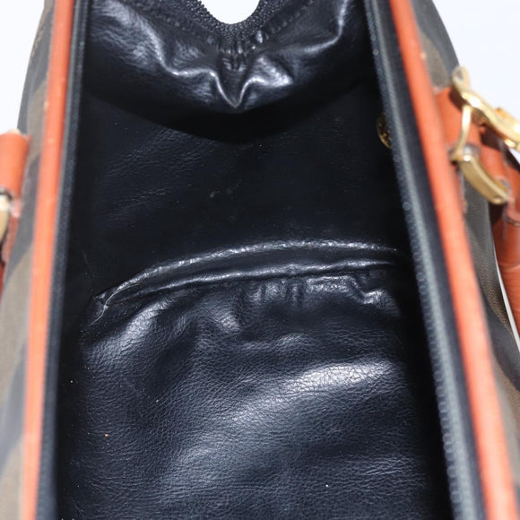 FENDI Pecan Canvas Mini Boston Bag PVC 2way Black Brown gold Auth am10249V