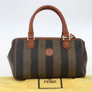 FENDI Pecan Canvas Mini Boston Bag PVC 2way Black Brown gold Auth am10249V-12
