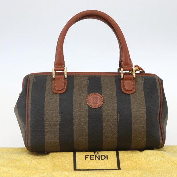 FENDI Pecan Canvas Mini Boston Bag PVC 2way Black Brown gold Auth am10249V