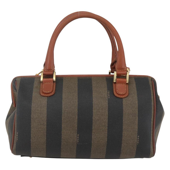 FENDI Pecan Canvas Mini Boston Bag PVC 2way Black Brown gold Auth am10249V