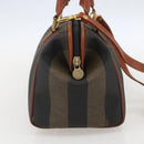 FENDI Pecan Canvas Mini Boston Bag PVC 2way Black Brown gold Auth am10249V-3