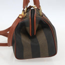 FENDI Pecan Canvas Mini Boston Bag PVC 2way Black Brown gold Auth am10249V-4