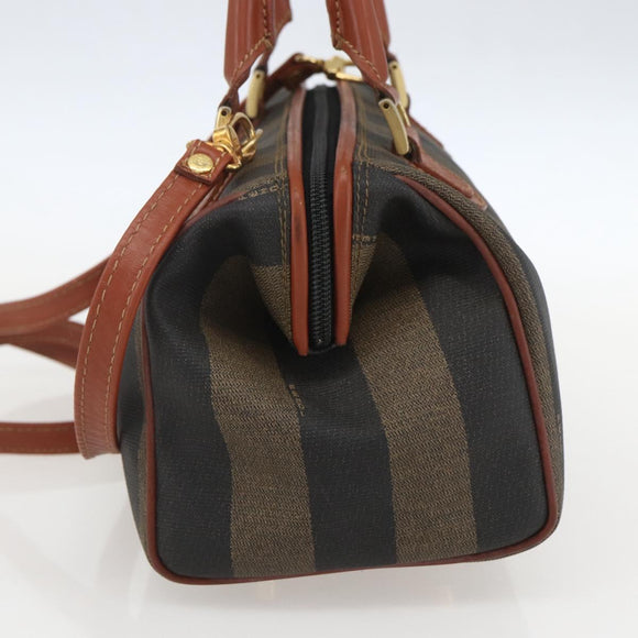 FENDI Pecan Canvas Mini Boston Bag PVC 2way Black Brown gold Auth am10249V
