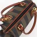 FENDI Pecan Canvas Mini Boston Bag PVC 2way Black Brown gold Auth am10249V-6