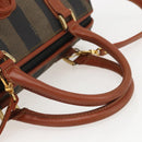 FENDI Pecan Canvas Mini Boston Bag PVC 2way Black Brown gold Auth am10249V-7