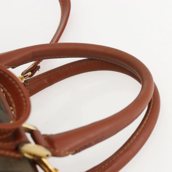 FENDI Pecan Canvas Mini Boston Bag PVC 2way Black Brown gold Auth am10249V