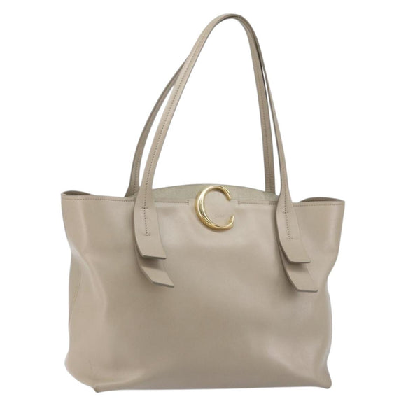 Chloe C Tote Bag Leather Beige Gold Auth am10250V