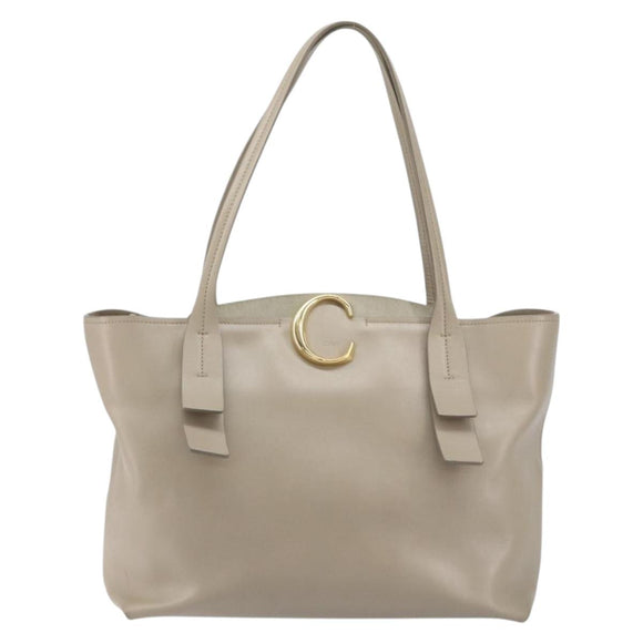 Chloe C Tote Bag Leather Beige Gold Auth am10250V