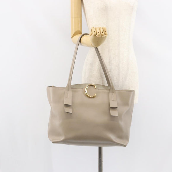 Chloe C Tote Bag Leather Beige Gold Auth am10250V
