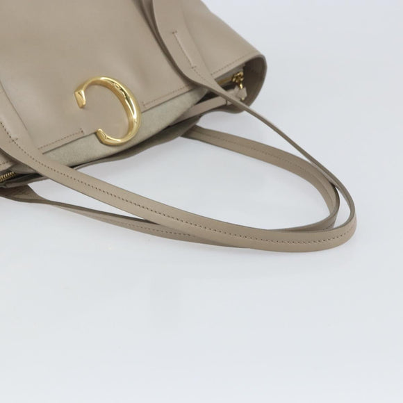 Chloe C Tote Bag Leather Beige Gold Auth am10250V